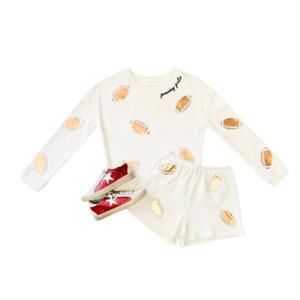 NEW PAPER FLOWER girl's waffle applique shorts in game day football all over